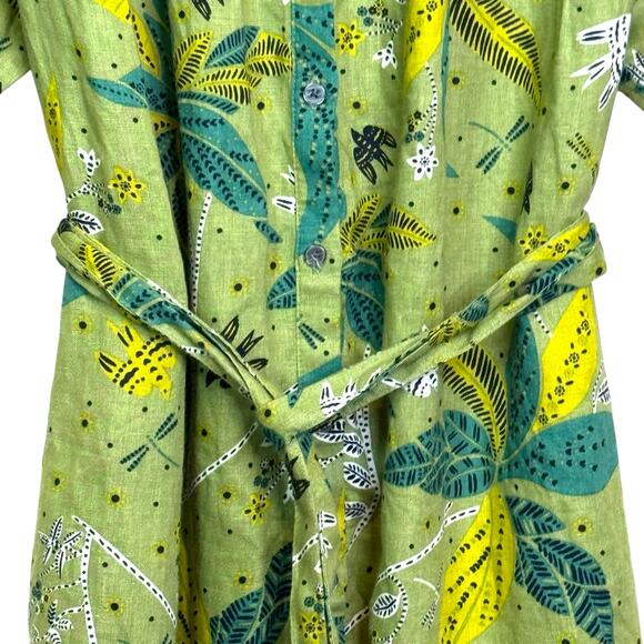 Boden Size US 12L Green Print 100% Linen Ada Midi Belted Shirt Dress Pockets - Picture 5 of 11